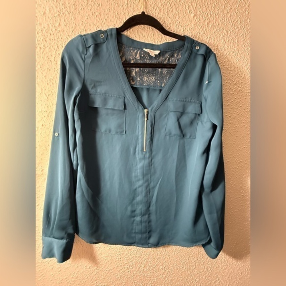 Candie's Green and Blue Long Sleeve Blouse
